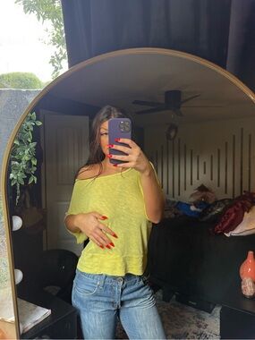 Lightweight Off-Shoulder Crop Top in Lime Green